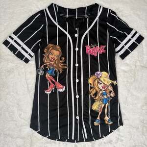 Bratz Black & White Pinstripe Button-Down Baseball Jersey Shirt